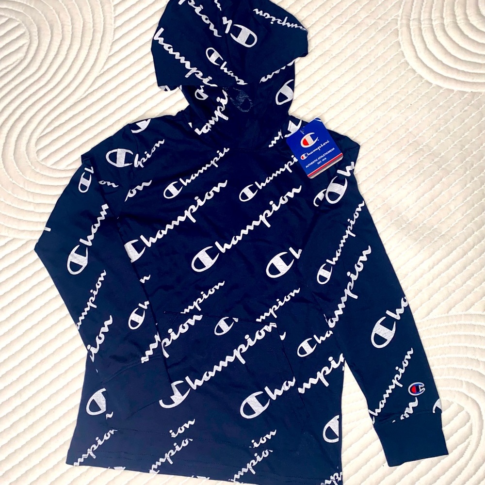 Navy Blue Kids Champion Hooded Shirt